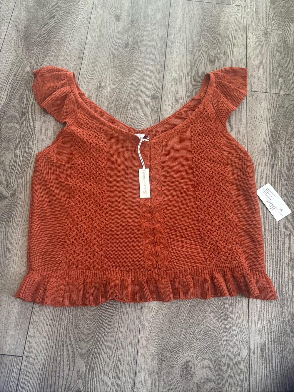 Jessica Simpson Rust Knit Ruffle-Hem Women’s Top
